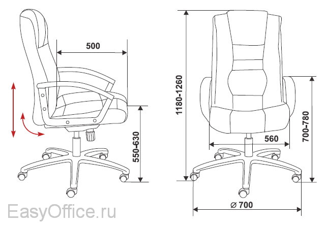 кресло для руководителя T-9906AXSN размеры